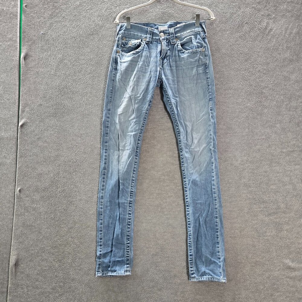 True Religion Women Jeans 27 Blue‎ Denim Skinny Light Wash Mid Rise 32 in Inseam
